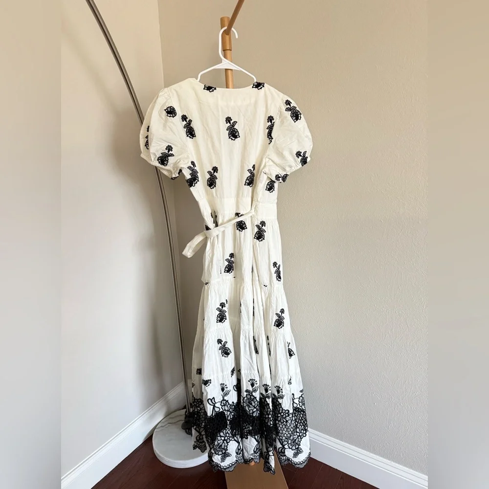 Anthropologie Not So Serious Contrast Embroidered Wrap Maxi Dress White & Black - Picture 7 of 7